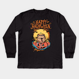 Halloween Happy Halloween Funny Pug Costume Kids Long Sleeve T-Shirt